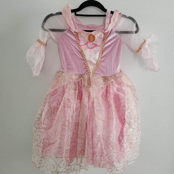 Disney Princess Aurora Sleeping Beauty Pink Gold Costume Dress Girls Toddler - Picture 1 of 8